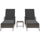 Sun lounger Reclining 2 pcs Grey 35 x 35 x 32cm Poly Rattan
