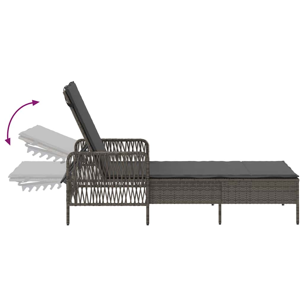 Sun lounger Reclining 2 pcs Grey 35 x 35 x 32cm Poly Rattan