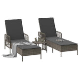 Sun lounger Reclining 2 pcs Grey 35 x 35 x 32cm Poly Rattan