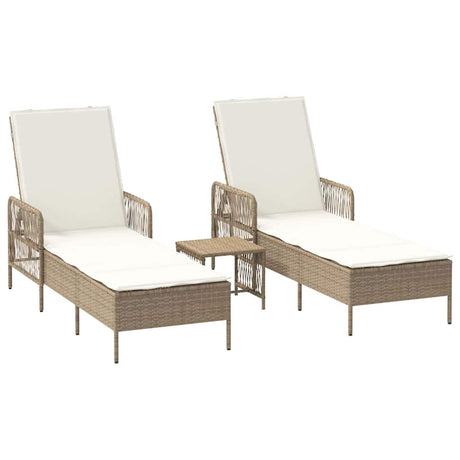 Sun lounger Reclining 2 pcs Beige 35 x 35 x 32cm Poly Rattan