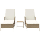 Sun lounger Reclining 2 pcs Beige 35 x 35 x 32cm Poly Rattan