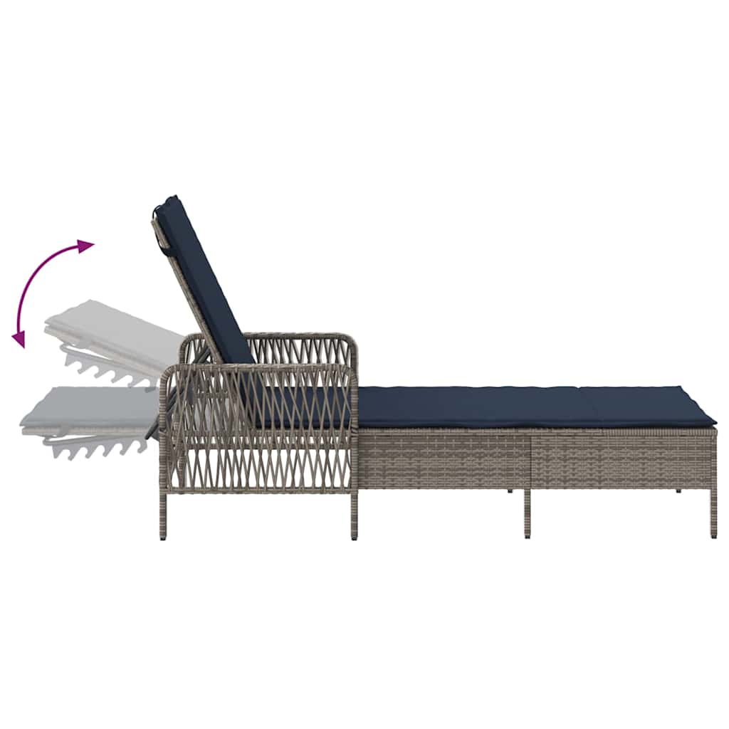 Sun lounger Reclining 2 pcs Grey 35 x 35 x 32cm Poly Rattan