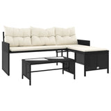 Garden Sofa with Table and Cushions L-Shaped Black Poly Rattan