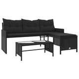 Garden Sofa with Table and Cushions L-Shaped Black Poly Rattan