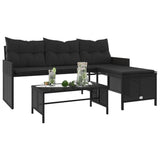 Garden Sofa with Table and Cushions L-Shaped Black Poly Rattan