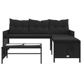 Garden Sofa with Table and Cushions L-Shaped Black Poly Rattan