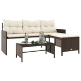 Garden Sofa with Table and Cushions L-Shaped Brown Poly Rattan