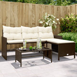 Garden Sofa with Table and Cushions L-Shaped Brown Poly Rattan