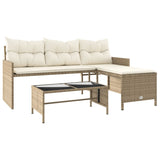 Garden Sofa with Table and Cushions L-Shaped Beige Poly Rattan