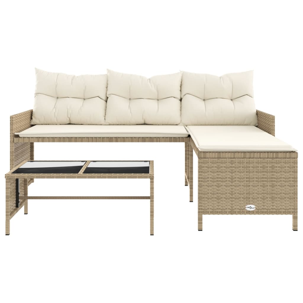 Garden Sofa with Table and Cushions L-Shaped Beige Poly Rattan