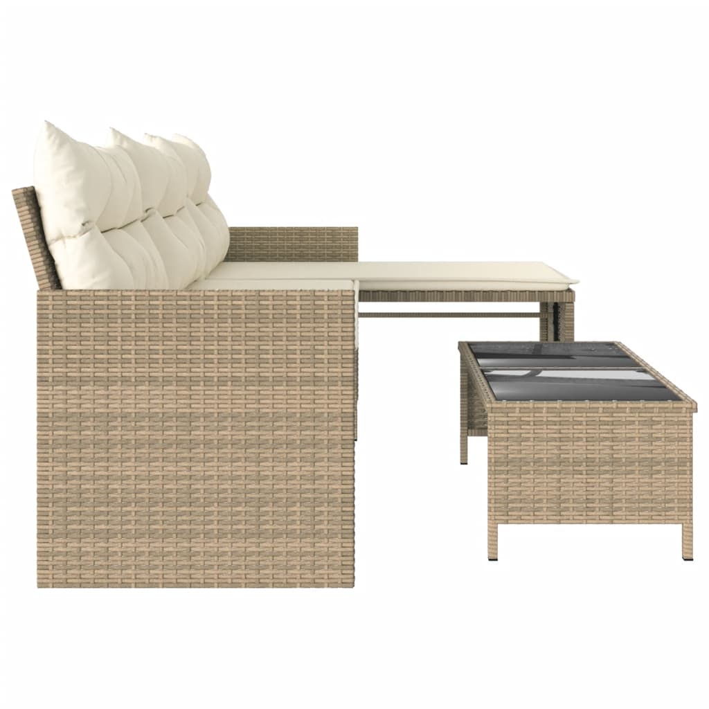 Garden Sofa with Table and Cushions L-Shaped Beige Poly Rattan