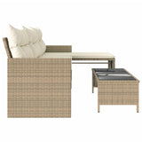 Garden Sofa with Table and Cushions L-Shaped Beige Poly Rattan