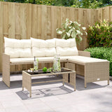 Garden Sofa with Table and Cushions L-Shaped Beige Poly Rattan