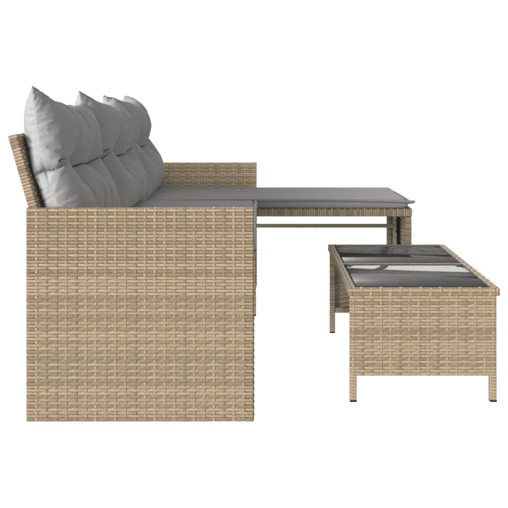 Garden Sofa with Table and Cushions L-Shaped Mix Beige Poly Rattan