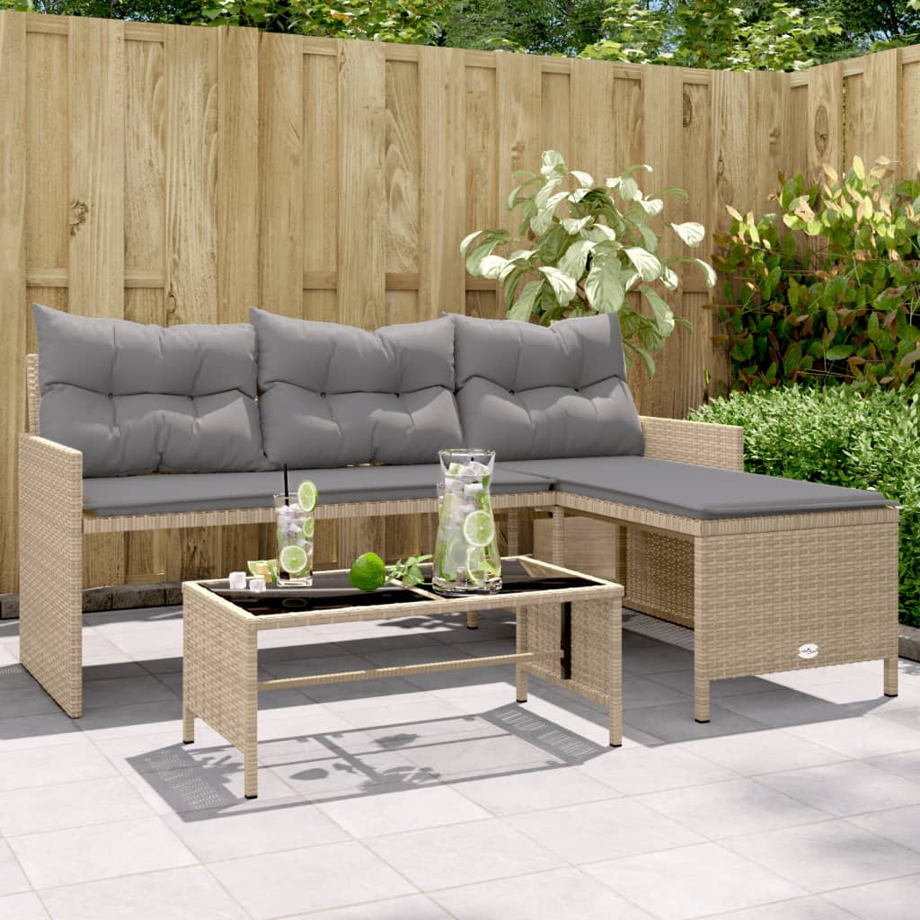 Garden Sofa with Table and Cushions L-Shaped Mix Beige Poly Rattan