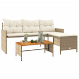 Garden Sofa with Table and Cushions L-Shaped Beige Poly Rattan