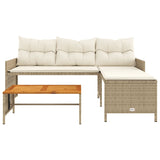 Garden Sofa with Table and Cushions L-Shaped Beige Poly Rattan