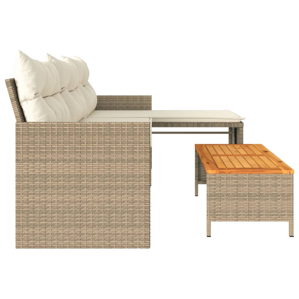 Garden Sofa with Table and Cushions L-Shaped Beige Poly Rattan