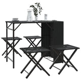 5 Piece Garden Dining Set Foldable Black Poly Rattan