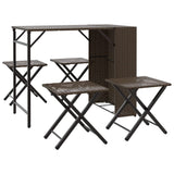 5 Piece Garden Dining Set Foldable Brown Poly Rattan