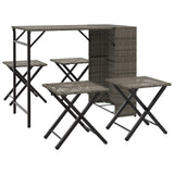 5 Piece Garden Dining Set Foldable Grey Poly Rattan