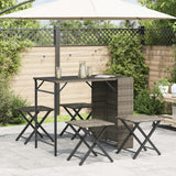 5 Piece Garden Dining Set Foldable Grey Poly Rattan