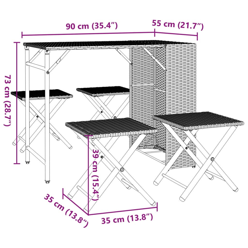 5 Piece Garden Dining Set Foldable Grey Poly Rattan