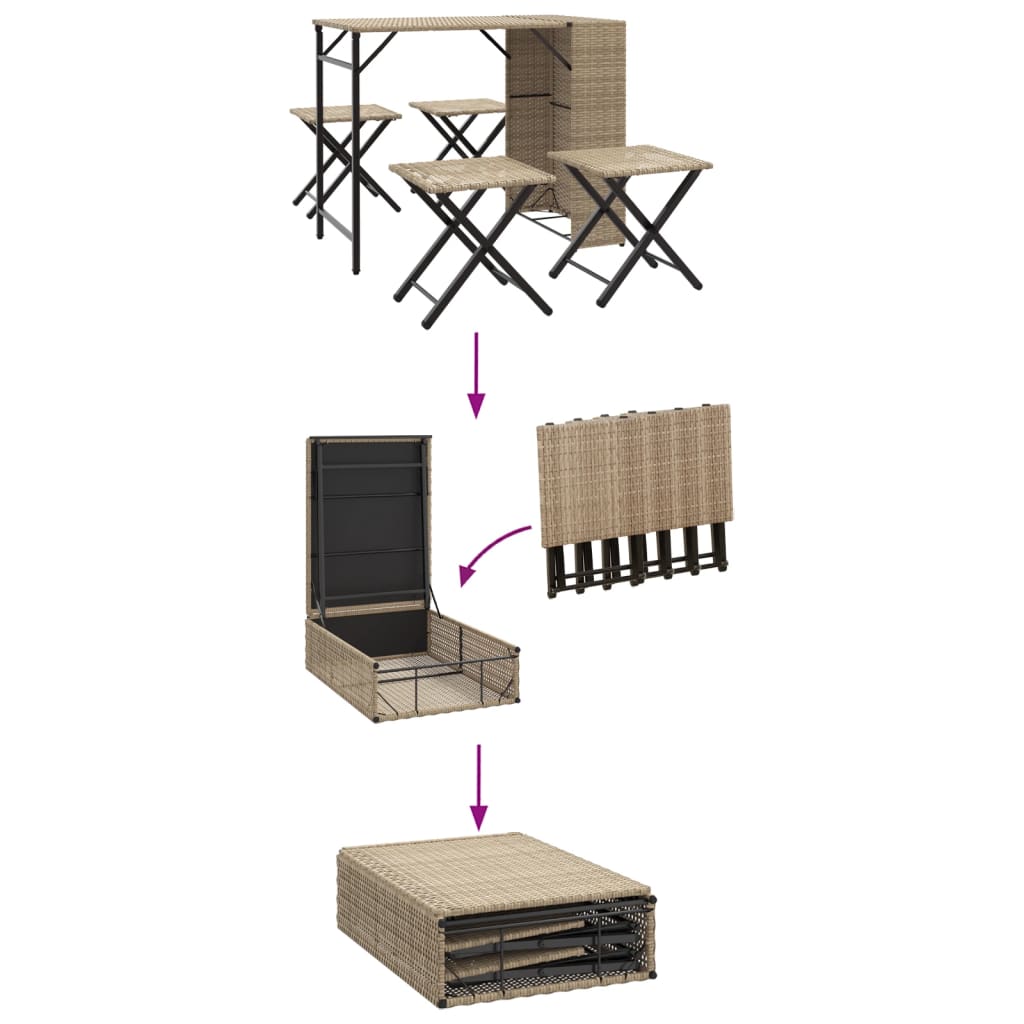 5 Piece Garden Dining Set Foldable Beige Poly Rattan