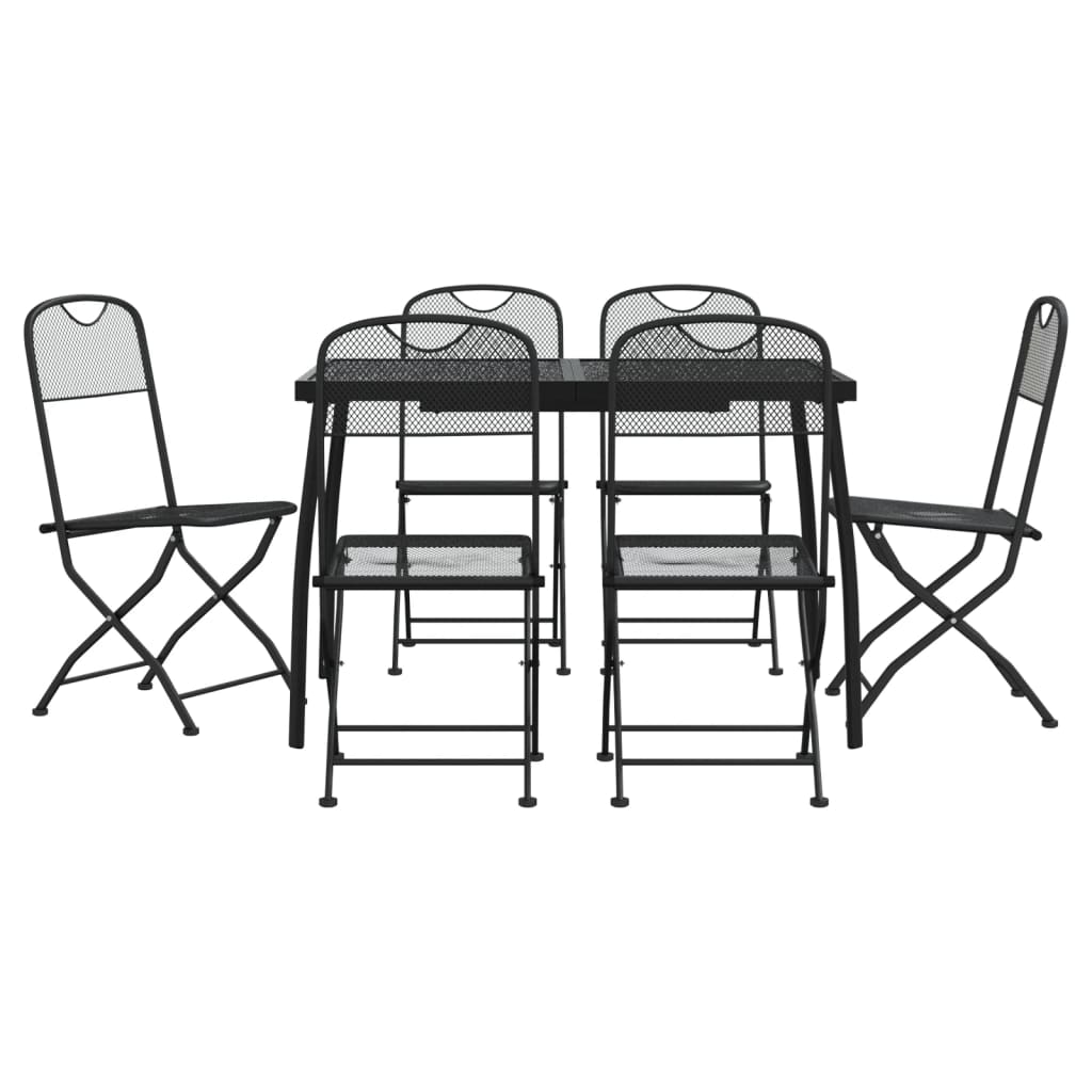 7 Piece Garden Dining Set Anthracite Metal Mesh