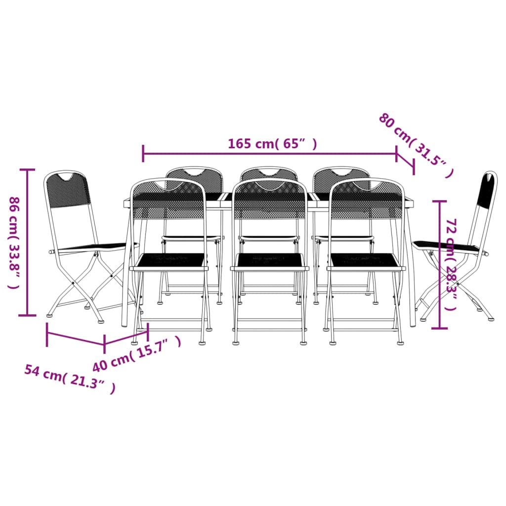 9 Piece Garden Dining Set Anthracite Metal Mesh