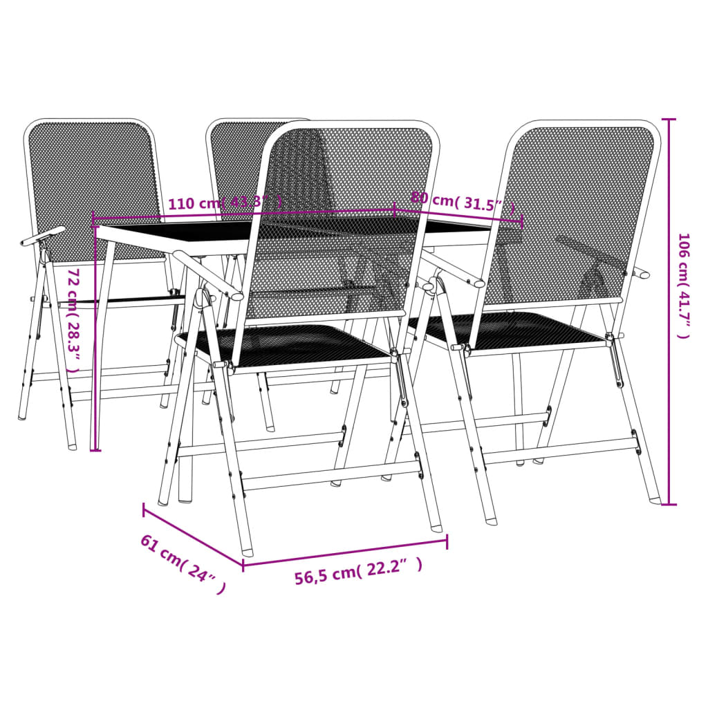 5 Piece Garden Dining Set Anthracite Metal Mesh