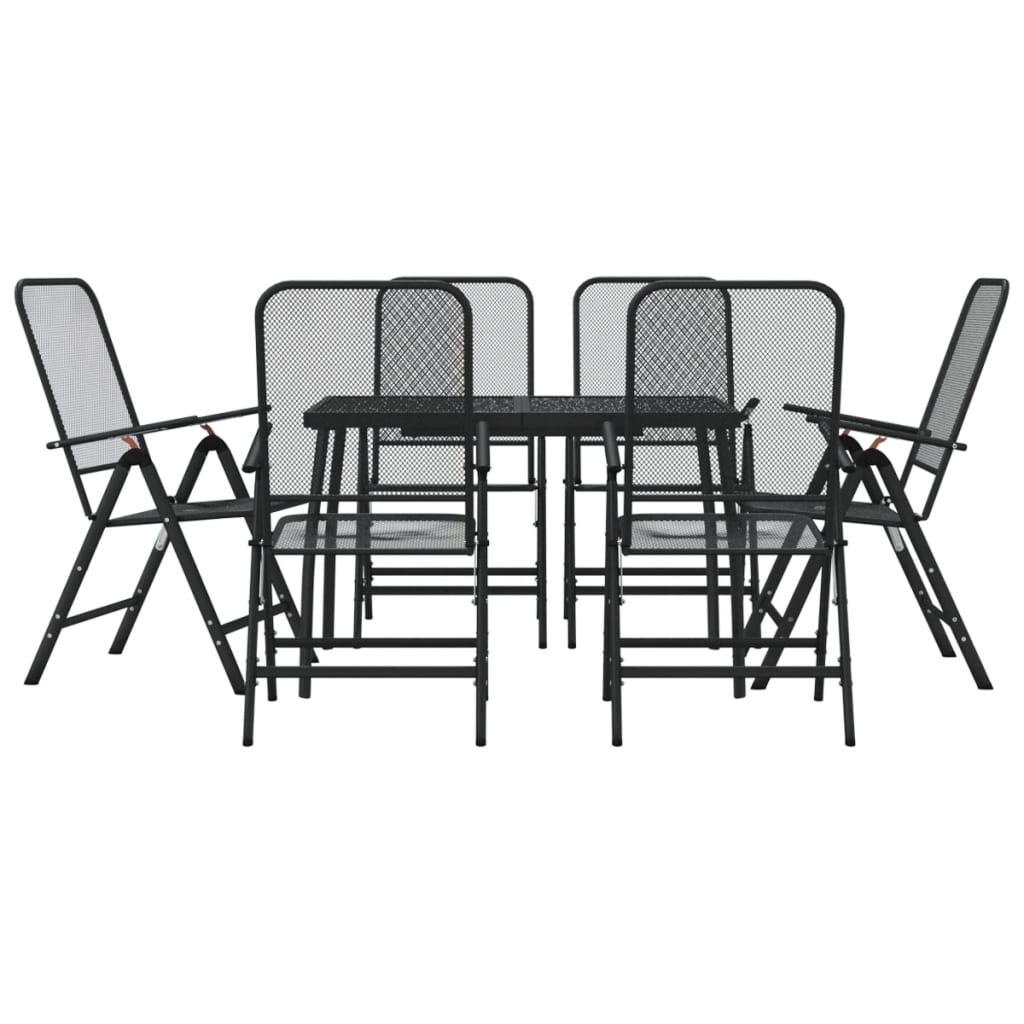 7 Piece Garden Dining Set Anthracite Metal Mesh