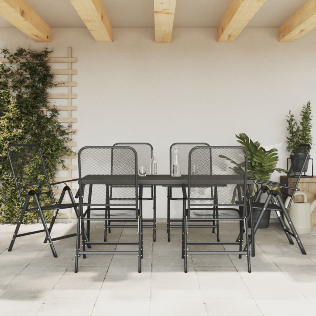 7 Piece Garden Dining Set Anthracite Metal Mesh