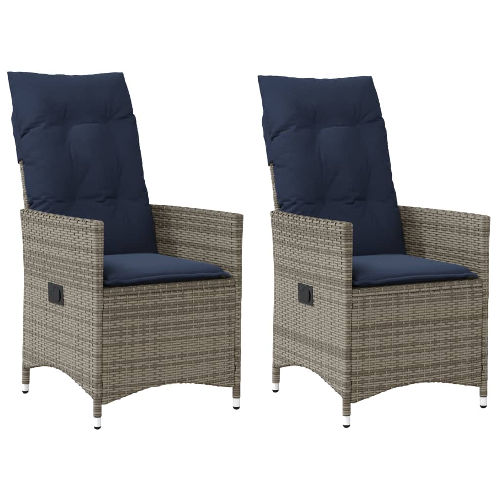 Reclining Garden Chairs 2 pcs with Cushions Grey Poly Rattan