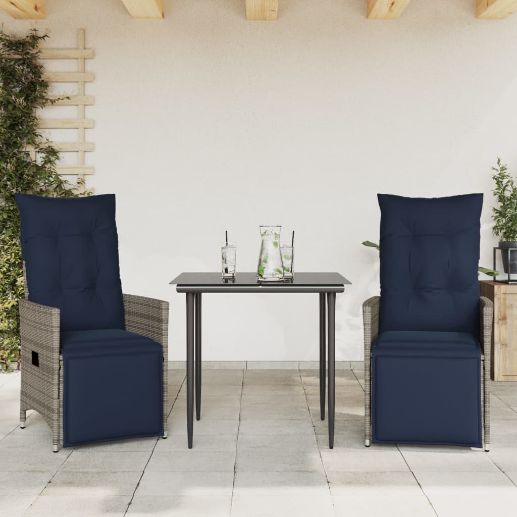 Reclining Garden Chairs 2 pcs with Cushions Grey Poly Rattan