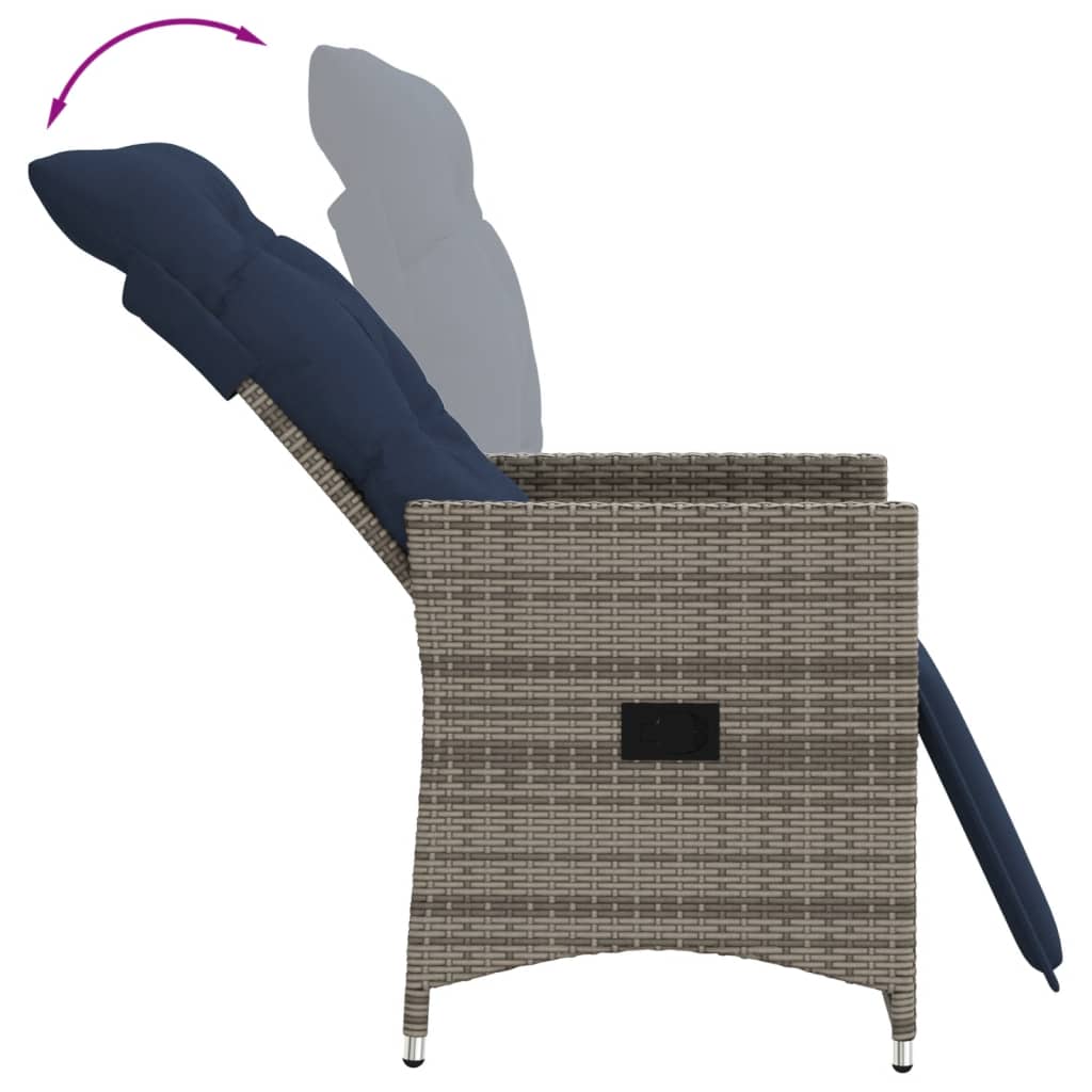 Reclining Garden Chairs 2 pcs with Cushions Grey Poly Rattan