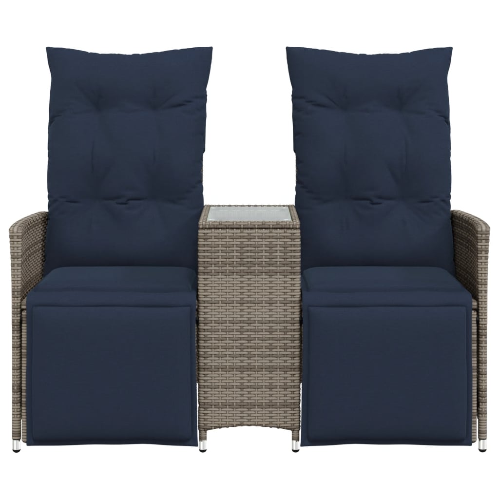 Reclining Garden Sofa 2-Seater with Table Grey Poly Rattan