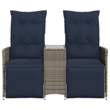 Reclining Garden Sofa 2-Seater with Table Grey Poly Rattan