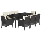 9 Piece Garden Dining Set with Cushions Black Poly Rattan