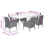 7 Piece Garden Dining Set with Cushions Brown Poly Rattan