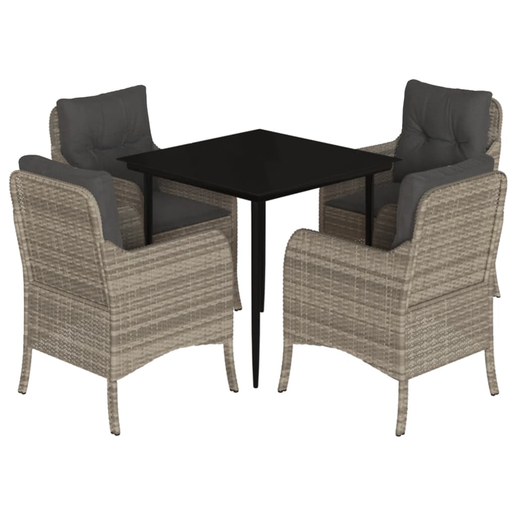 5 Piece Garden Dining Set with Cushions Light Grey Poly Rattan