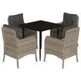 5 Piece Garden Dining Set with Cushions Light Grey Poly Rattan