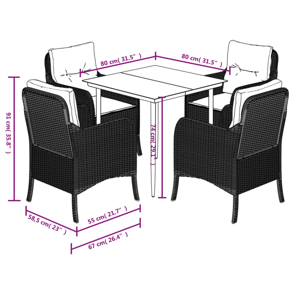5 Piece Garden Dining Set with Cushions Light Grey Poly Rattan