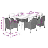 7 Piece Garden Dining Set with Cushions Light Grey Poly Rattan
