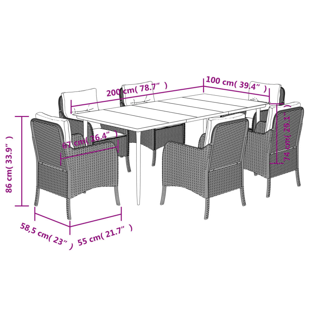 7 Piece Garden Dining Set with Cushions Light Grey Poly Rattan
