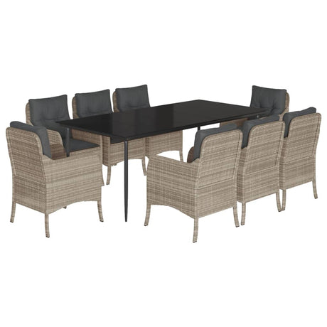 9 Piece Garden Dining Set with Cushions Light Grey Poly Rattan