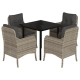 5 Piece Garden Dining Set with Cushions Light Grey Poly Rattan