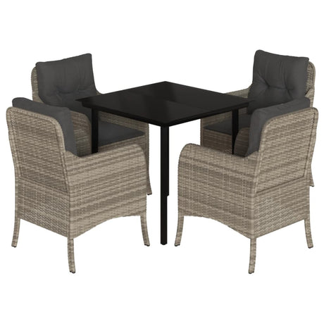 5 Piece Garden Dining Set with Cushions Light Grey Poly Rattan
