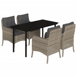 5 Piece Garden Dining Set with Cushions Light Grey Poly Rattan
