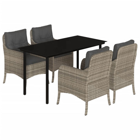 5 Piece Garden Dining Set with Cushions Light Grey Poly Rattan